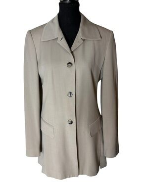 JAX Vintage Wool Long Tailored Blazer Jacket Taupe Size 6 *FLAW*